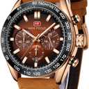 MINI Focus Men Watches Business Casual Wrist Watches (Multifunction/Waterproof/Luminous/Calendar) Genuine Leather Band Fashion Watch for Men