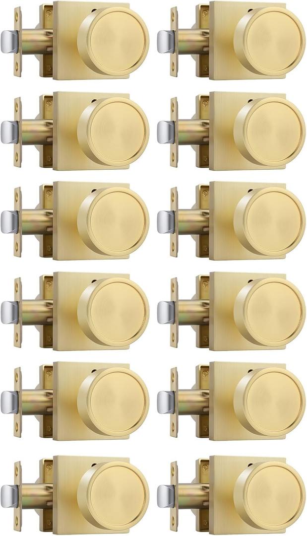 Goldenwarm Gold Door Knobs Interior, Privacy Brushed Brass Interior Door Knobs, Heavy Duty Zinc-Alloy Brushed Gold Indoor DoorKnob for Bedroom, Bathroom, 12 Pack