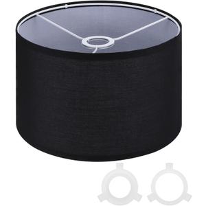 PATIKIL Drum Lamp Shades for Table Lamps 12"x12"x8" Linen Lampshade Easy Assembly Lamp Shade with E27 to E26/E14 Adapters for Floor Lamps Bedside Lamps Pendant Lights, Black (1.65" Spider)
