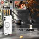 for iPhone 17 Case Magnetic Clear Design,Compatible with MagSafe,Kickstand Vertical/Horizontal,Shockproof Airbag Bumpers Phone Cover - White Lovely Round Flower