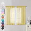 OVZME Mustard Yellow Sheer Curtains 45 Inches Long 2 Panels, Light Filtering Sheer Curtains for Bedroom, Elegant Airy Draperies for Living Room Nursery Room, Dual Rod Pocket, Each 42Wx 45L