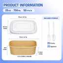 Holotap 50 Pack 25 OZ Disposable Kraft Paper Bowls with Lids【with Spoons and Forks】,Disposable Food Containers, Microwave Safe for Hot Soup, Disposable Meal Prep Containers for Restaurant Supplies