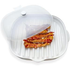 Microwave Bacon Cooker Tray, Microwavable Bacon Grill with Splatter Lid, Make Crispy in Minutes, Length:9inch (White)