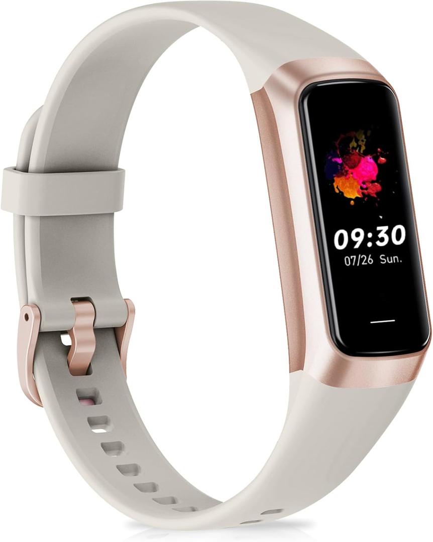 Fitness Tracker, Activity Trackers with 24/7 Heart Rate, Blood Oxygen Blood Pressure Sleep Monitor, Step Counter with 1.1" AMOLED Touch Color Screen, Calorie Pedometer Health Smart Watch for Women Men (cream-coloured)