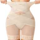Nebility Shapewear Tummy Control Body Shaper High Waisted Butt Lifting Panties Shapewear Shorts Thigh Slimmer (Beige, L)