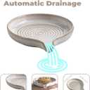 Soap Dish with Drain, Ceramic Soap Holder Self Draining Bar Soap Saver with Waterfall Design for Shower Bathroom Kitchen Sink Bathtub, Beige White