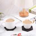 Absorbent Hexagon Black Marble Coasters for Drink with Gold Holder and Cork Base Set of 6 Decorative Tabletop Protection for Bar Kitchen Home and Dining Room