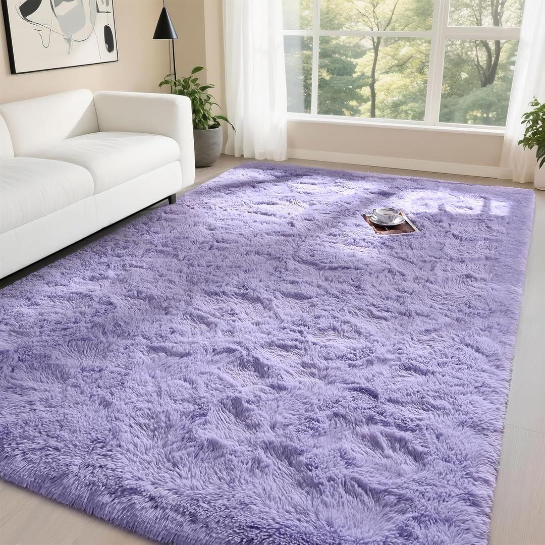 DweIke Fluffy Lavender Purple Rugs for Bedroom Living Room, 4x6 Feet Soft Plush Shaggy Lilac Purple Girls Boys Kids Rug, Non-Slip and Machine Washable Carpet for Dorm Nursery Classroom Decor