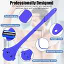 2 in 1 Back Shaver & Massage Cleaning Brush with Bendable Handle, Manual Stainless Steel Razor for Back & Body Hair Removal, Portable Wet Dry Body Groomer with 8 Pcs Replaceable Blades-Blue
