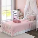 Elephance Twin Bed Frame with Headboard, Metal Platform Bed Frame with 12 Inch Storage Space No Box Spring Needed (White)