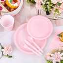 WELLIFE 210 PCS Pink Plastic Plates for 30 Guests - Disposable Dinnerware Set Including Dinner Plates, Dessert Plates, 12oz Cups, Cutlery & Napkins, Pink Party Plates