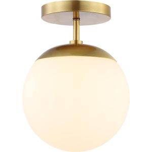Globe Semi Flush Mount Ceiling Light Fixture Globe Ceiling Light Milk Glass Matte Gold Finish Contemporary Mid Century Modern Lighting for Hallway Living Room Kitchen (Gold 8) (White)