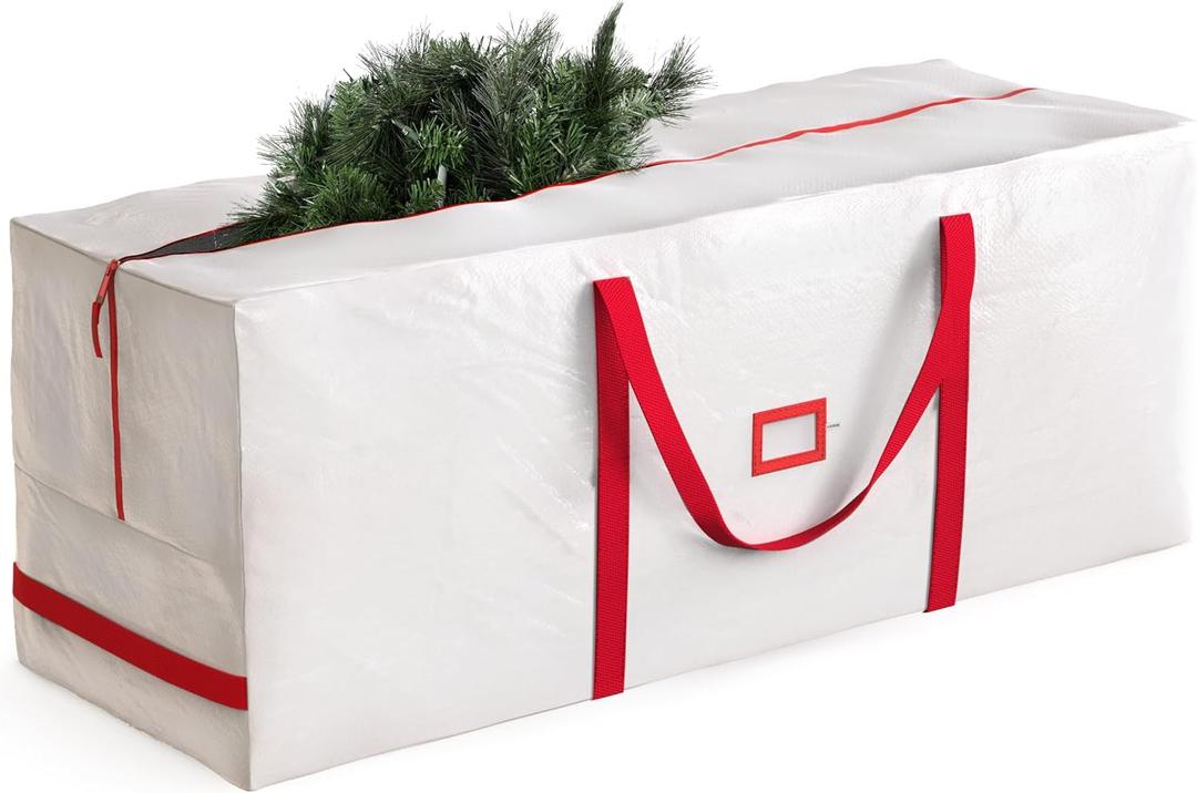 Zober Large Christmas Tree Storage Bag - Fits 9 Ft Artificial Trees - Plastic, Waterproof Christmas Tree Bag For Storage Box For Xmas - Strong, Durable Handles - Label Card Slot - White