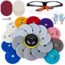 VISCOO 20 Pack 4 Inch Diamond Polishing Pads, Granite Polishing Pads Kit with 5/8''-11 Backer Pad, 50-6000 Grit Wet/Dry Polishing Pads for Marble, Concrete, Quartz, Stone, Tile with Wool Felt Pads