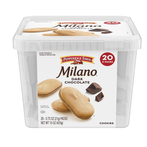 Pepperidge Farm Milano Cookies, Dark Chocolate, 20 Packs Tub, 2 Cookies Per Pack(BBD: 03/29/2026)