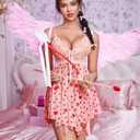 Avidlove Women Lingerie Lace Babydoll Mesh Nightgown Chemise Boudoir Nighty Sleepwear (Small, Pink Heart)