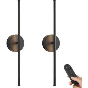 KARTOOSH Battery Operated Wall Sconces, Dimmable Wall Sconces Set of Two, 350Rotate, 3000K LED Black Wireless Wall Light for Living Room, Bedroom,Hallway, 20.4 Inch (2 Pack)