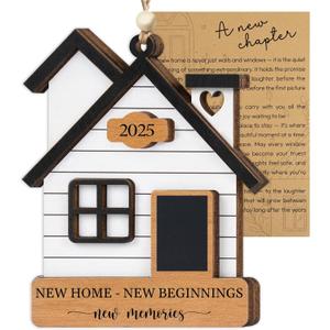 New Home Ornament 2025 with Card, Housewarming Gifts New Home Gift Ideas, House Warming Closing Gifts for Buyers, Women, Couple, First Christmas House Decor (Wood)
