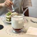 Clear Glass Coffee Mugs Set of 4, 16 OZ Large Glass Beer Cups with Handle,Bottom Nine-Sided Diner Mug for Men and Women Hot Beverages,Tea, Cappuccino, Latte, Espresso, Juice Mothers