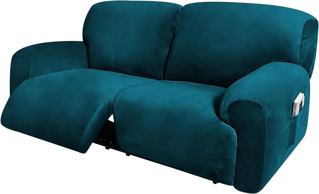 ULTICOR Extra Wide 75" - 100", Reclining 2 Seater Sofa, Extra Wide Reclining Love Seat Slipcover, 6-Piece Velvet Stretch, Reclining Sofa Covers, Thick, Soft, Washable (Deep Teal)