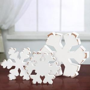 Bucherry 3 Pcs Winter Wooden Snowflake Decor Rustic Winter Snowflake Table Signs Wonderland Wood Blocks Farmhouse Christmas Tiered Tray Decorations for Xmas Table Shelf(Retro White)