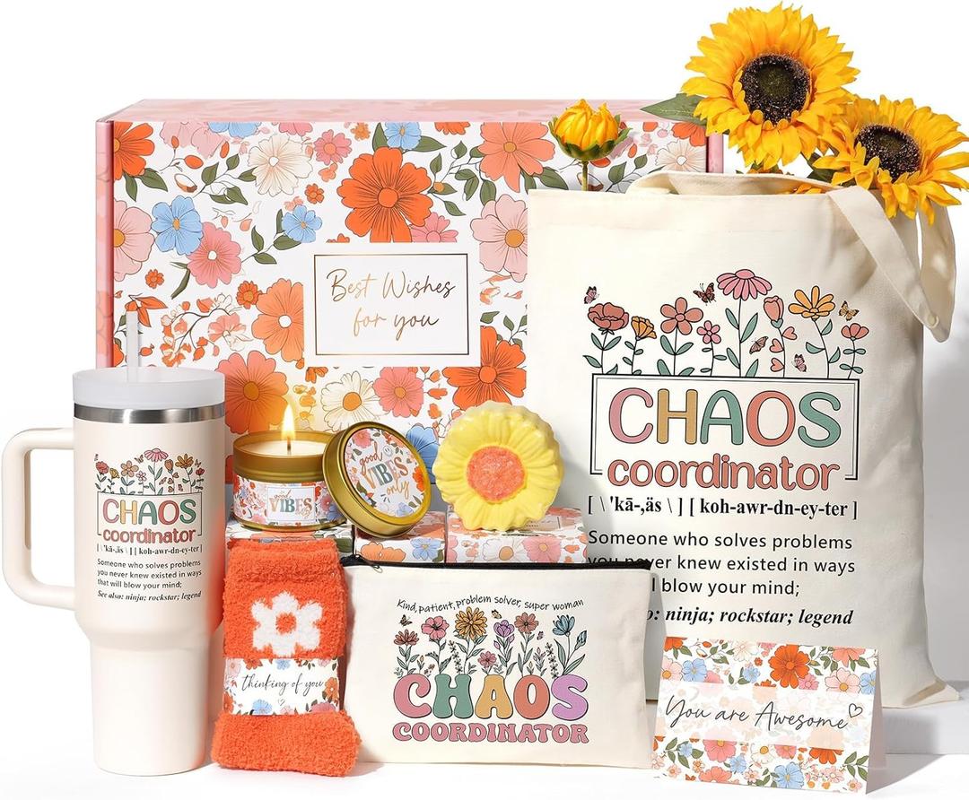 Thank You Gifts for Women, Christmas Chaos Coordinator Gifts for Coworker Employee Manager Boss Lady Teacher Nurse Coworker Appreciation Gift Birthday Care Package Gift with 40 OZ Tumbler Tote Bag