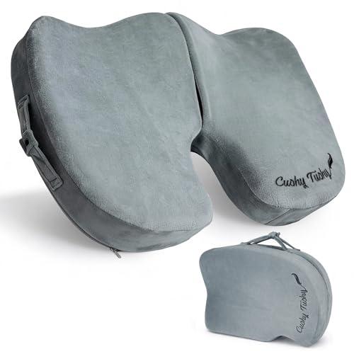 Cushy Tushy Premium Foldable Travel Seat Cushion - for Relief of Lower Back, Sciatic, Butt and Tailbone Pain - for Home & Office Use, Perfect for Travel or Driving - Coccyx Seat Cushion