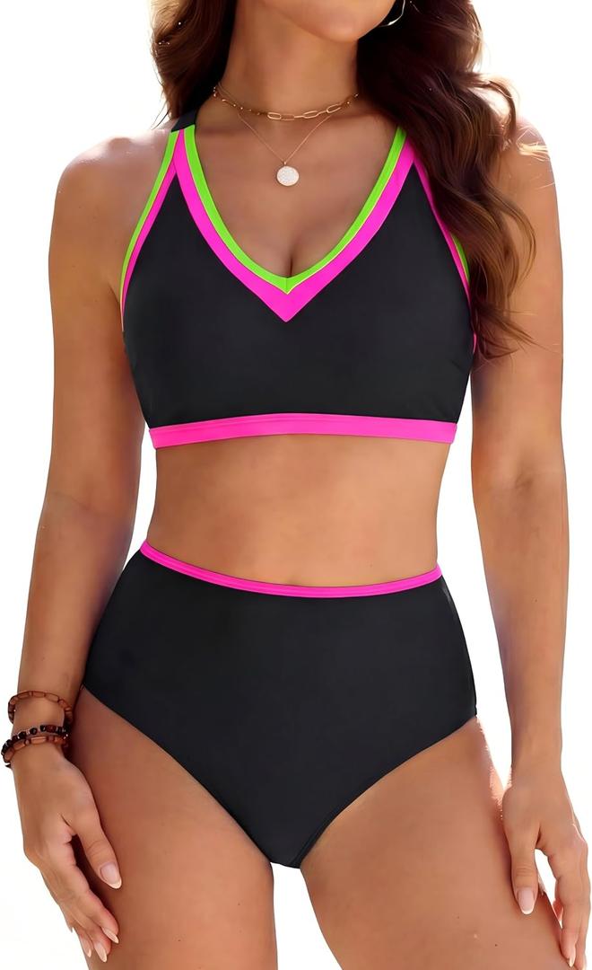 BMJL High Waisted Bikini Sets for Women Sporty Two Piece Tummy Control Swimsuits Beach Swim Suit 2025 (S)