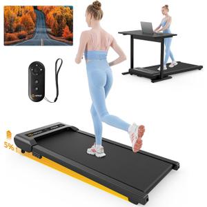 Walking Pad, Under Desk Treadmill with Incline, 300 Lbs Capacity Portable Treadmill for Home Office, 2 in 1 Mini Desk Treadmill with Remote Control, LED Display (BLACK)