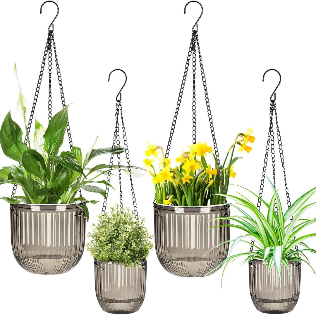 Maxcheck 4 Pcs Self Watering Hanging Planters Indoor Gift 6.5'' 4.5'' Hanging Flower Pots Baskets Outdoor Self Watering Plant with 3hooks Drainage Holes for Home