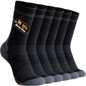 BISOUSOX Mens Merino Wool Socks 70% Wool, Lightweight Cushion Crew Dress Socks, Breathable Sock for Boot, Light Hiking (Black, L)