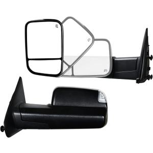 Pair Towing Mirrors fit 02-08 for Dodge Ram 1500 03-09 for Dodge Ram 2500 3500 with Turn Signal Light Power Heated Black Housing Set Left+Right
