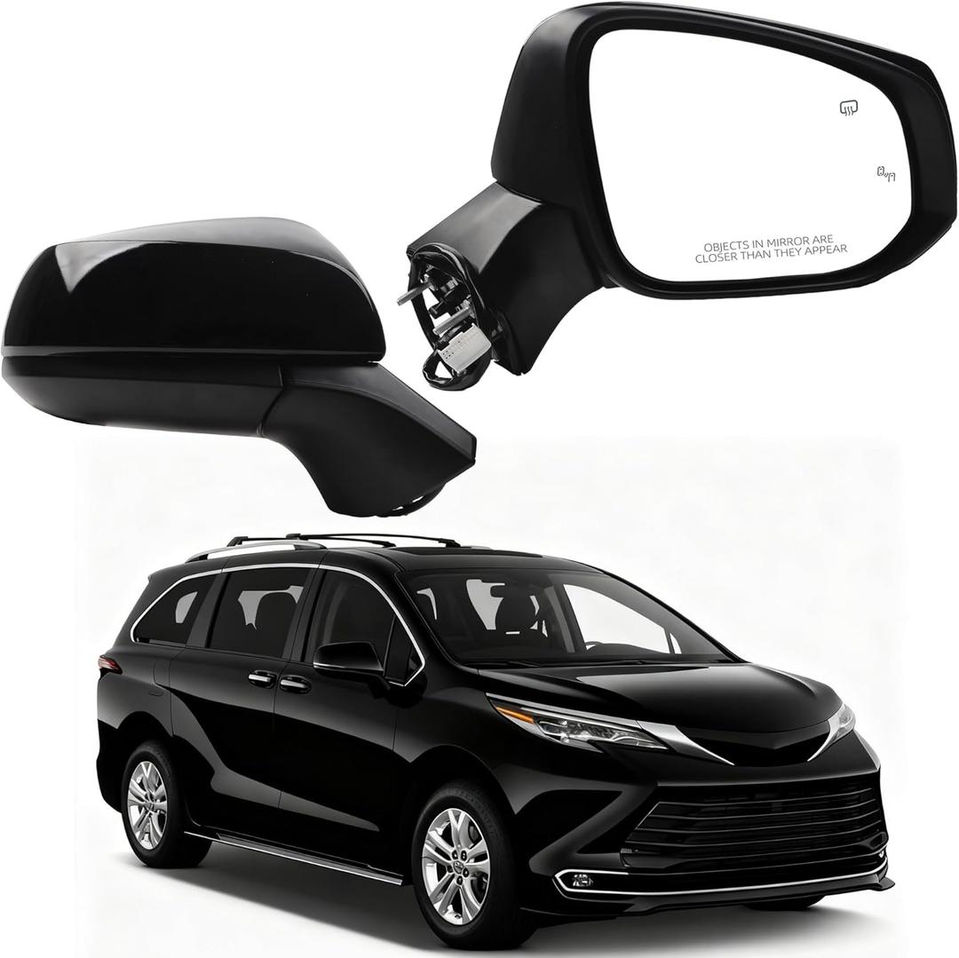 Dasbecan Passenger Side Mirror Compatible With 2021-2025 Toyota Sienna w/Manual Folding, Power Heated Glass, Blind Spot Right Mirror Black Replace#8791508040 TO1321426 (6Pins)
