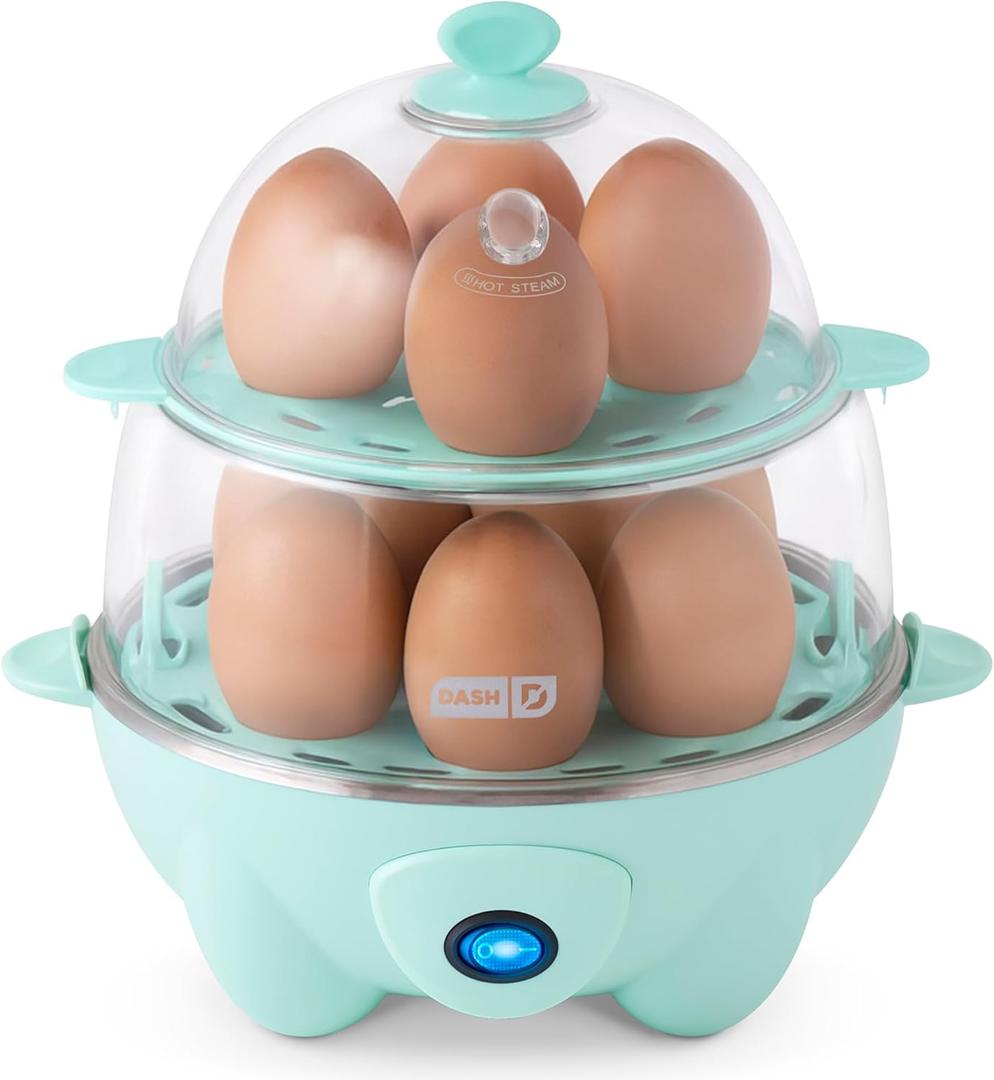 Dash Deluxe Egg Cooker  Boiler, Poacher & Steamer  Includes Measuring & Recipe Guide  Dishwasher Safe  BPA Free  Holds 12 Eggs, Aqua