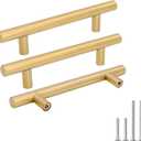 goldenwarm 10 Pack Brushed Brass Drawer Bar Handles Gold Dresser Hardware Kitchen Cupboard Handles 3-1/4in Gold Pulls - Modern Style T Bar Furniture Door Pulls, Stainless Steel