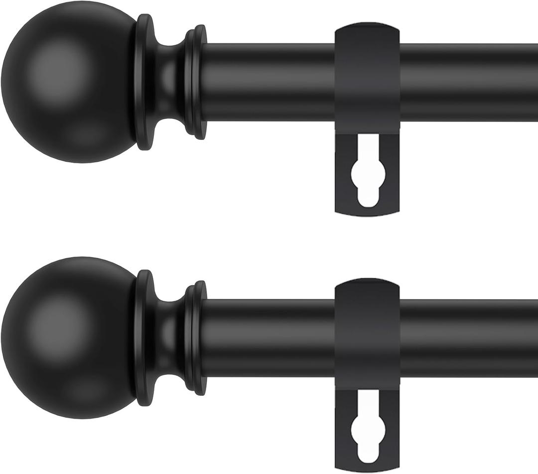 Curtain Rods for Windows 28 to 48 Inch, 2 Pack 5/8'' Diameter Heavy Duty Metal Adjustable Small Curtain Rod With Bracket(2.3-4 Feet-Black)