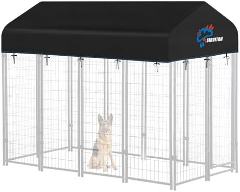 SIRUITON 8x4FT Outdoor Dog Kennel Replacement Cover,Heavy Duty 600D Oxford Fabric with Sun/Rain Dog Play Pen Top Covers Sun Shade Specialized,Snowproof,Sun( Cover Only)(8.3x4.1FT)