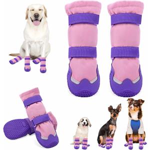 Dog Boots for Winter, Dog Snow Booties Fleece Lined for Medium Large Dogs, Waterproof Dog Shoes for Cold Weather, Anti-Slip Paw Protectors Booties for Outdoor Walking Hiking Hardfloors Size 6 (Purple)