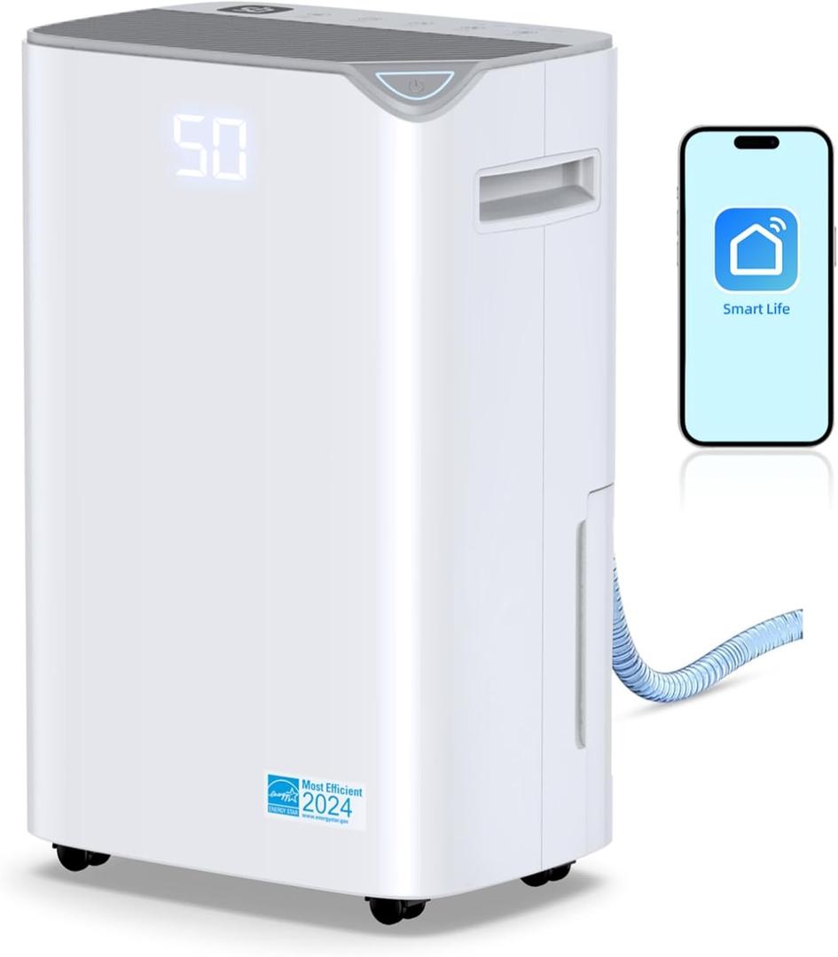 3000 Sq.Ft Dehumidifier for Basement, 34 Pints Most Efficient Energy Star 2024 Dehumidifier for Home with Drain Hose, Smart App Control, 3 Operation Modes, Ideal for Bathroom, Bedroom (White)