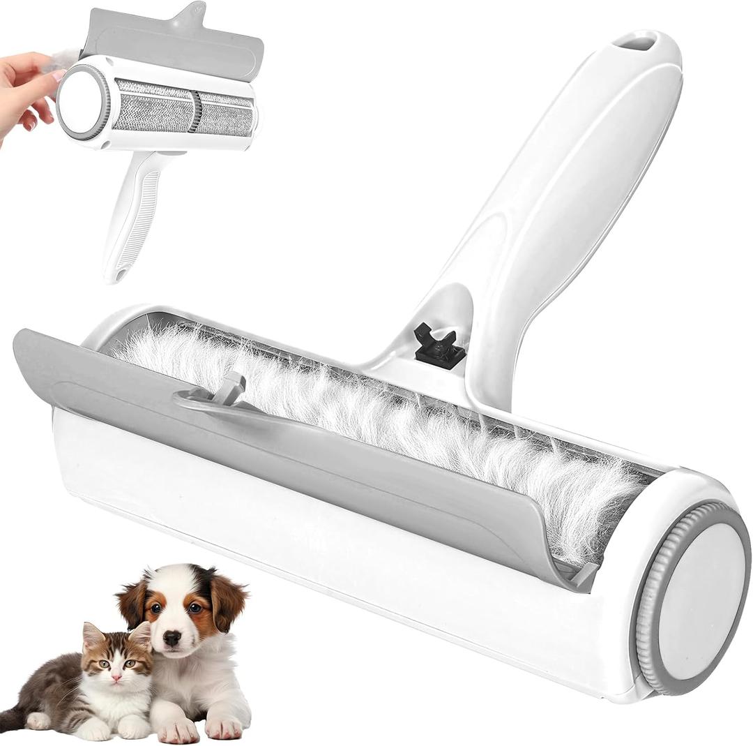 Roller Pet Hair Remover Reusable Lint Roller for Dog & Cat Hair on Furniture, Couch, Carpet, Rugs, Bedding & Car Portable, Eco-Friendly (White Gray)