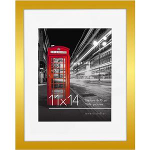 Americanflat 11x14 Picture Frame with Polished Crystal-Clear Glass - Use as 8x10 Frame with Mat or Display 11x14 Photo Without Mat - Signature Collection - Picture Frames for Wall Display - Gold