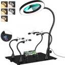 Drdefi Magnetic Helping Hands Soldering Station 10X Magnifying Lamp Large Base Third Hand Jewelry Tool Hands Free Magnifier Weighted Base with 4 Magnetic Pillar Crafts Making Electronic Hobby
