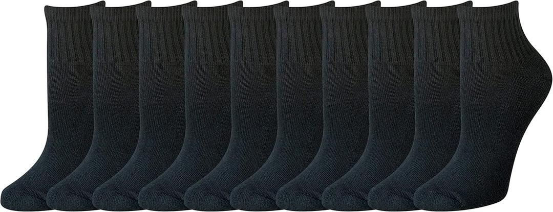 Amazon Essentials Women's Cushioned Cotton Ankle Socks, 10 Pairs, Black, 6-9