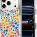 MOSNOVO for iPhone 17 Pro Case | Military Grade 6.6ft Drop Tested | Camera Control | Clear with Little Flowers Design