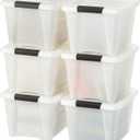 IRIS USA 19 Qt Stackable Plastic Storage Bins with Lids, 6 Pack - BPA-Free, Made in USA - Discreet Organizing Solution, Latches, Durable Nestable Containers, Secure Pull Handle - Pearl