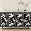 Black Floral Peel and Stick Wallpaper Self Adhesive Removable Pink Watercolor Botanical Flower Vintage Dark Accent Wall for Bedroom Living Room Renter Friendly 17.7" x 118"