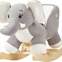 FUNLIO Elephant Baby Rocking Horse for Toddlers 6 Months to 3 Years, Cute & Graceful Grey Elephant Rocker for Baby Girl, Stuffed Plush Ride-on Rocking Animal, Easy to Assemble, CPC & CE Certified, Large