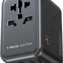 MOMAX 6-in-1 Universal Travel Adapter, GaN 70W International Power Adapter, 3 USB-C PD Fast Charging & 2 USB-A QC, 1 AC, All-in-one International Plug Adapter for Travel European UK AUS JP