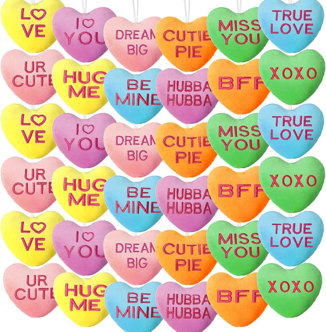 Vinsot 36 Pieces Valentine's Day Conversation Hearts Ornaments Plush Fabric Colorful Hanging Tree Decorations for Valentine's Day Exchange Gift Anniversary Party Decor