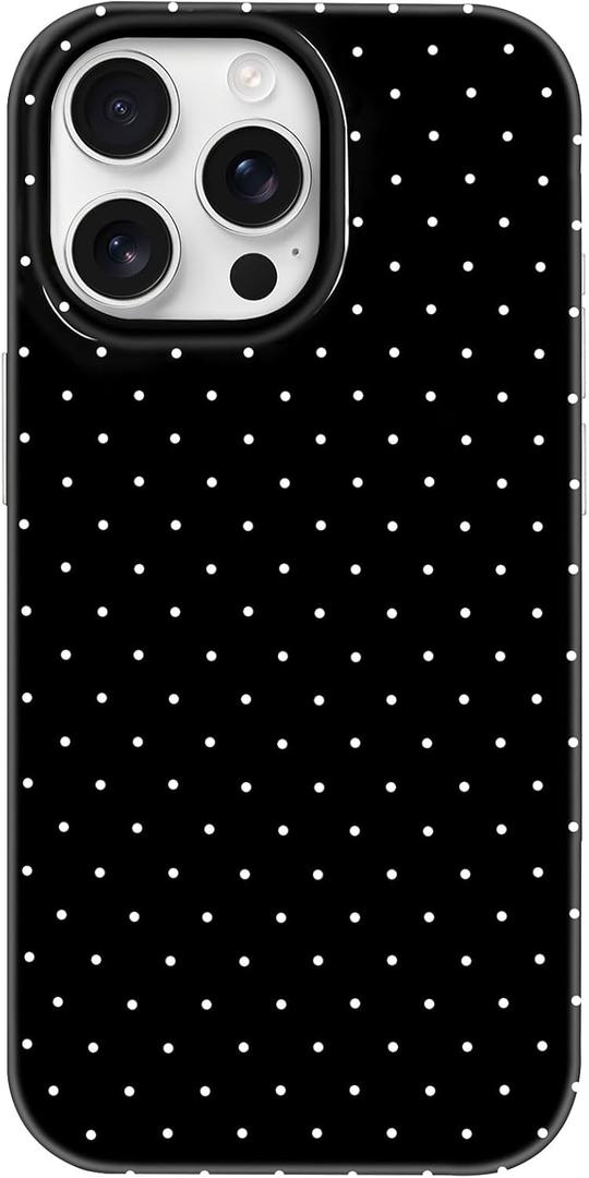 Hython for iPhone 16 Pro Max Case Cute Polka Dot Aesthetic Design Simple Cover 6.9", Thin Slim Anti-Scratch Soft TPU Bumper Shockproof Rubber Protective Phone Cases for Women Girls Girly Boys, Black